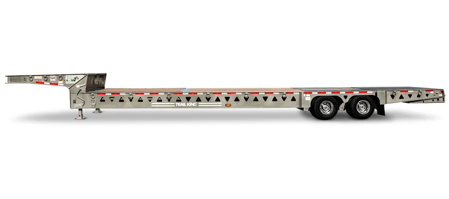 Trail King HT hydraulic tail trailer with low-angle loading deck, side toolboxes, and wireless winch remote